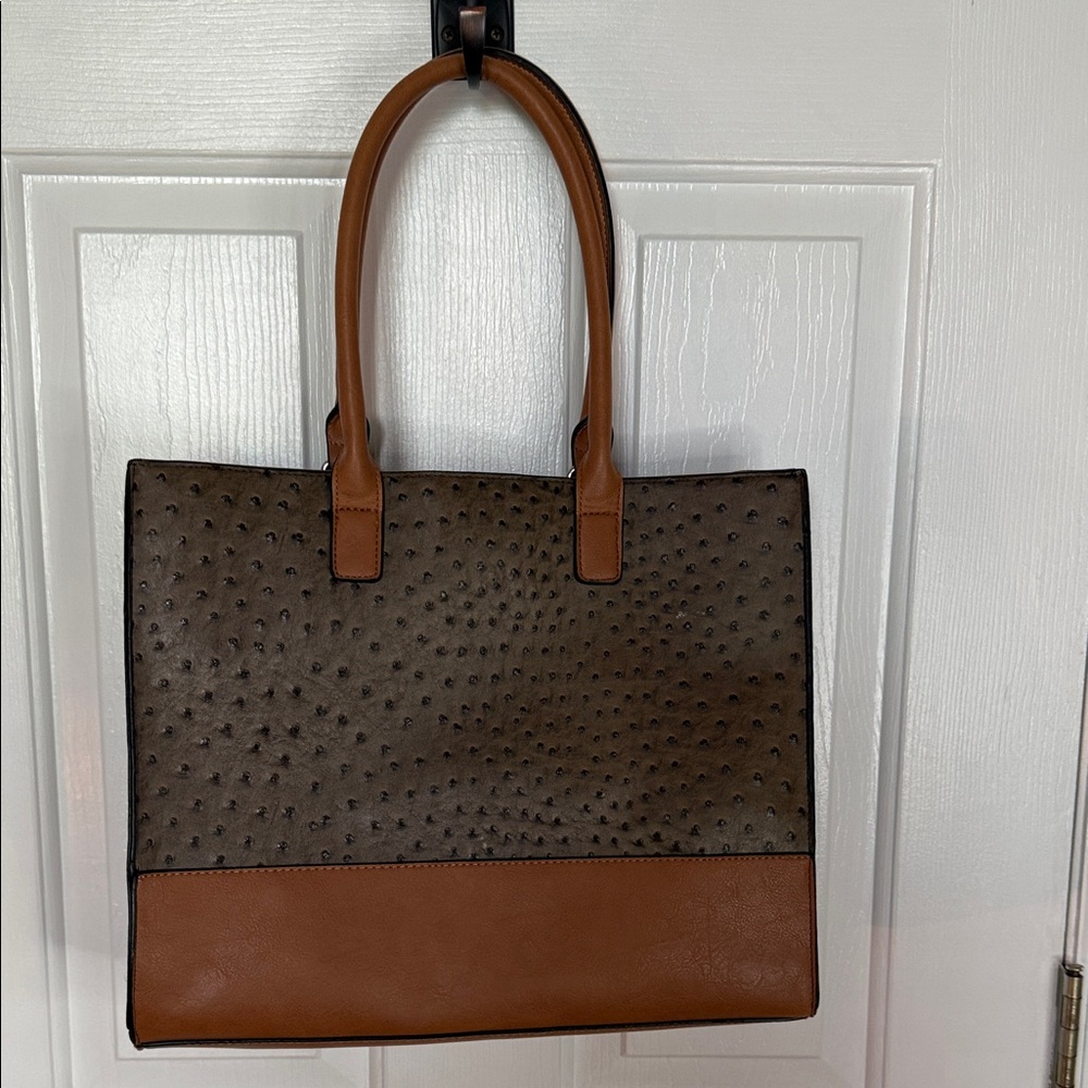 Van Heusen Brown and Tan Structured Tote Bag - Picture 6 of 6